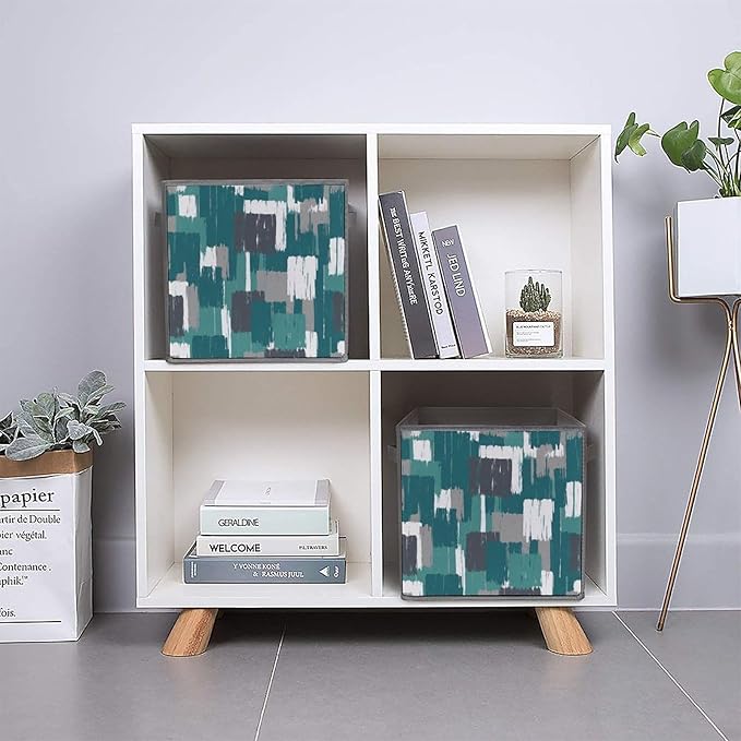 Compact Storage Basket Teal Grey Turquoise Collapsible Organizer Bin with Handles Versatile Storage Container for Home