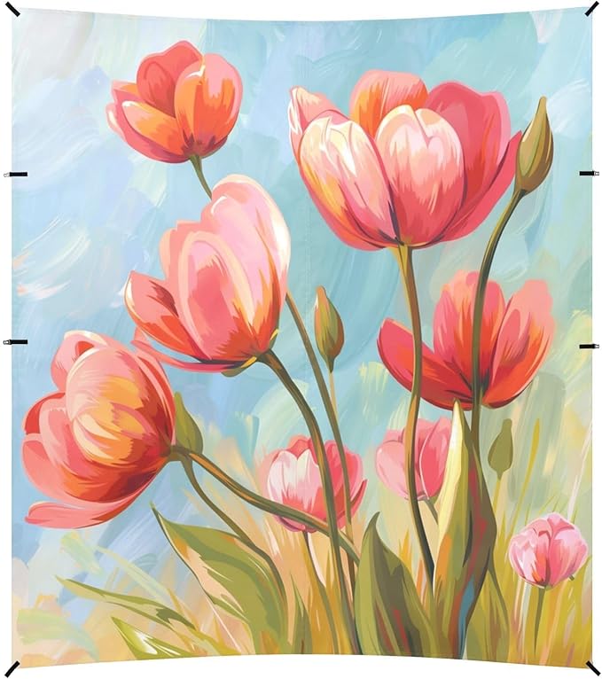 ALAZA Tulip Flower Floral Painting Beach Tent Sun Shelter UPF50+ Protection Beach Shade Canopy w/ 4 Sandbags for Outdoor Camping Fishing Backyard Fun Picnic 10x9 ft