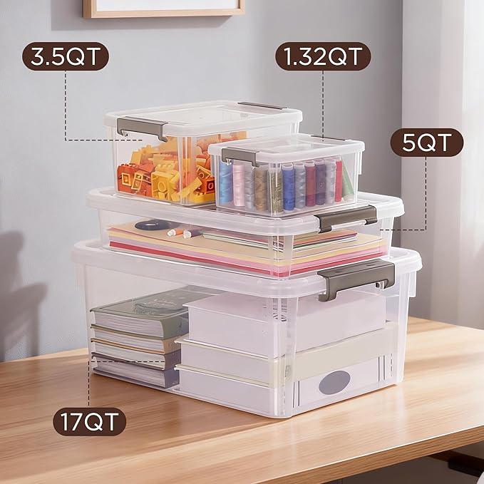 Citylife 17 QT Plastic Storage Bins with Lids Large Stackable Storage Containers for Organizing Clear Storage Box for GarageClosetClear White5 Packs