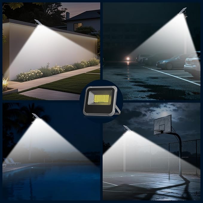 100W Solar Lights Outdoor 10000LM LED Automatic Light with 10000mAh Battery180°Wide Angle Waterproof Outside Solar Powered Security Flood Light and 8.2ft Cable with Radar Remote Control for Pathway