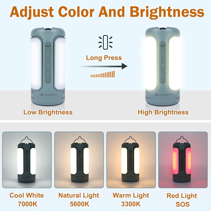 AYAMAYA Portable Shower for Camping + Foldable Camping Lights Rechargeable