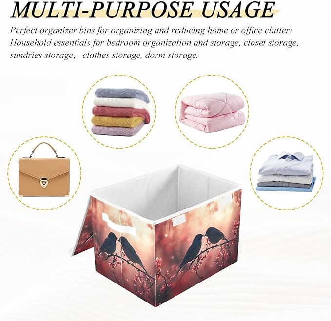 AIXIWAWA Lidded Storage Cube (Bird Love) Fabric Foldable Closet Bins with Flip Lid and Handles Organizer Basket Container 16.5 x 12.6 x 11.8 IN