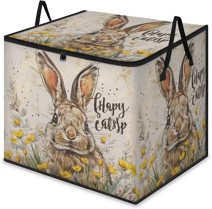 XL Large Clothes Storage with Lid Handle Rabbit Large Thick Clothes Blanket Storage Containers for Organizing Bedroom Closet Comforter Easter Bunny Farm Cartoon Animals