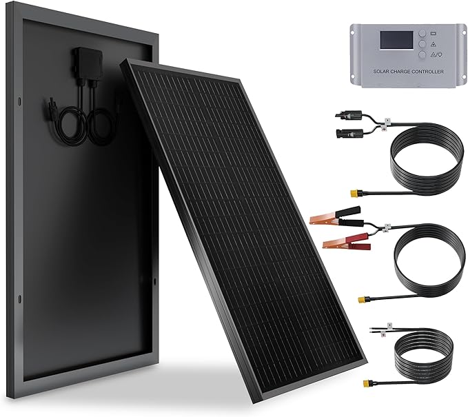 Solar Panel Kit 50W 12V Monocrystalline Module Charge Controller for RV Boats Trailer CamperOff-Grid System (50w Solar kit)