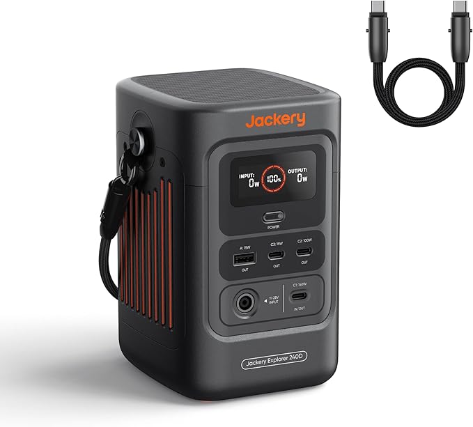 Jackery Explorer 240D Power Bank (80000mAh) LiFePO4 Battery 256Wh Portable Power Station USB-C Cable Included200W DC Output1-Hour Fast Charging Compact for Outdoor Camping Travel Emergencies