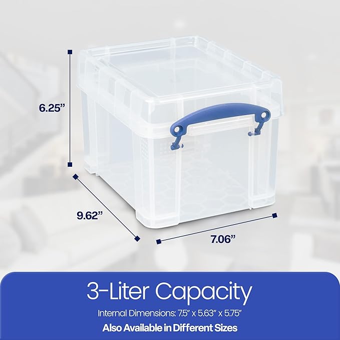 Really Useful Box 4 Pack Storage Bins Clear Plastic Stackable Organizing Totes 3 Liter