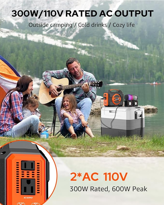 Apowking Portable Solar Powered Generator 300W Rated with Solar Panels 40W Included 220Wh Power Bank with AC Outlet 110V and 10*DC Connectors Pure Sine Wave for Home Use Camping Outdoor
