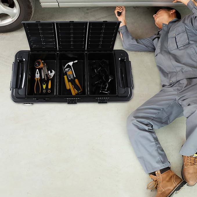 20 gallon Large Storage Bin with Removable Compartment Industrial Container with Wheels 2 Packs