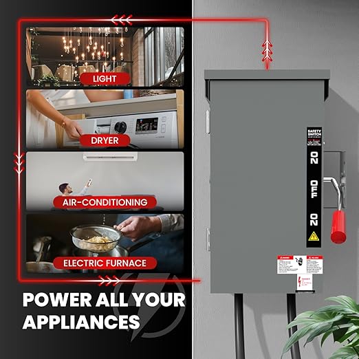 200A Manual Generator Transfer SwitchHeavy Duty 48000W General Double-Throw Safety Switch 120/240 Volt Transfer Switch for Home Generator Indoor &amp Outdoor
