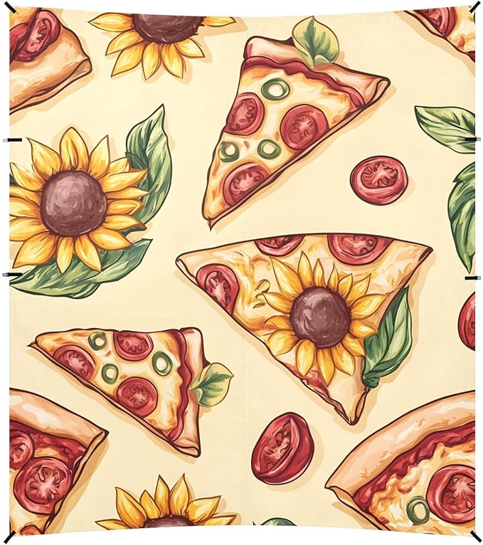 ALAZA Pizza Sunflower Pattern Beach Tent Sun Shelter Portable Canopy Sunshade for Outdoor Camping Picnics Backyard Fun 10x9 ft