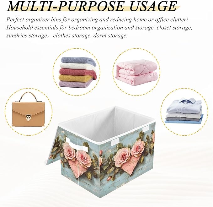 AIXIWAWA Lidded Storage Cube (Valentine Floral) Fabric Foldable Closet Bins with Flip Lid and Handles Organizer Basket Container 16.5 x 12.6 x 11.8 IN