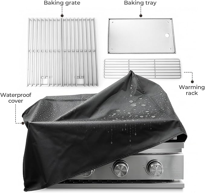 Premium Built In 4 Burner Propane Gas Grill ALL-Thickened 304 Stainless Steel 32000 BTU with 516sq.in. Cooking Space Baking Tray &amp Gratesfor Patio Backyard Parties Barbecue