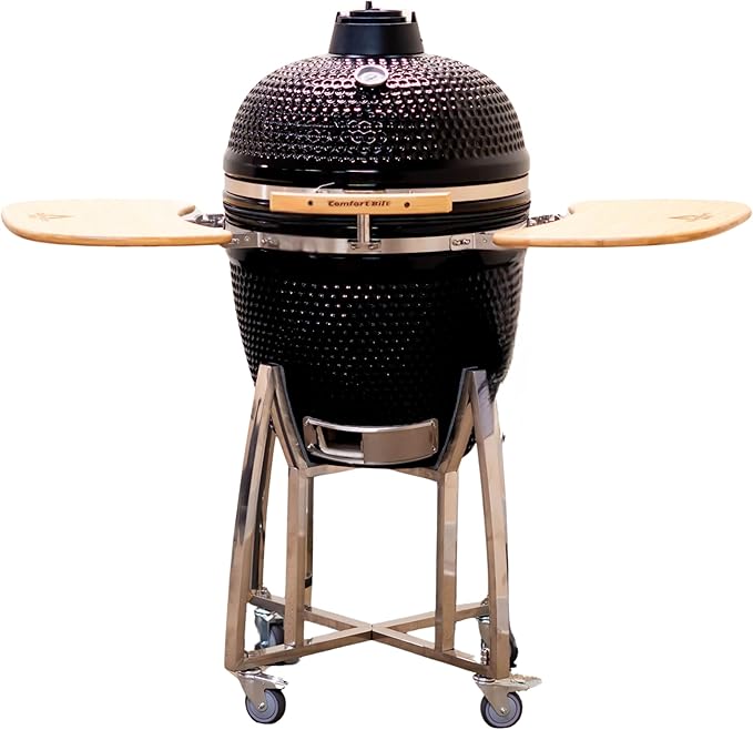 21 Kamado Grill COALS by Comfortbilt Ceramic Charcoal Grill Smoker with Cart Side Shelves and 412 Cooking Square Inches