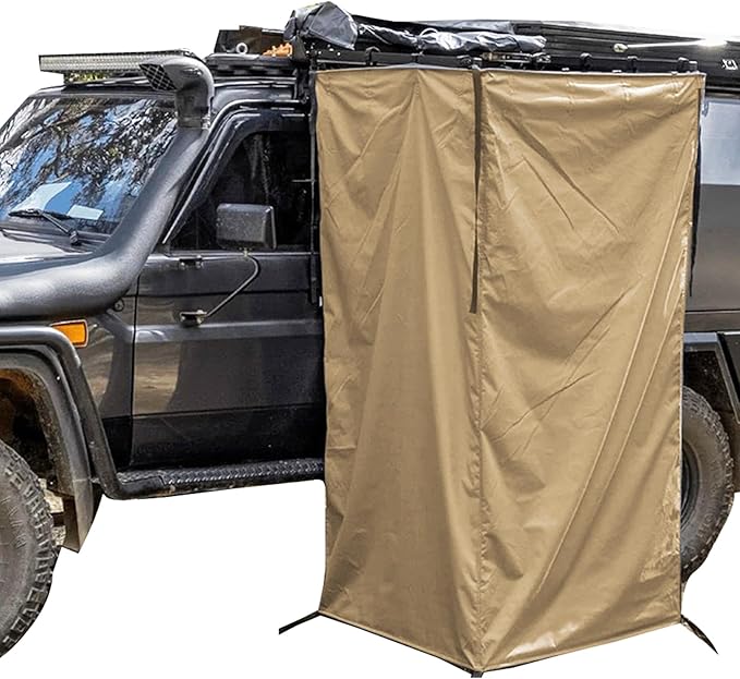 Vehicle Awning Shower Room with LED Light Outdoor Portable Instant Changing Room Car Side Shower Tents - SUV Truck Bathroom Tent (Khaki 2)
