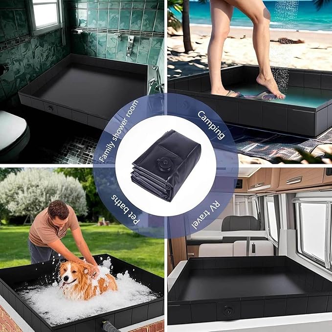 Camping Shower Pan with Detachable Drain Pipe Small Shower Pan Foldable Camping Shower for RV OutdoorIndoor Shower Stall Enclosures