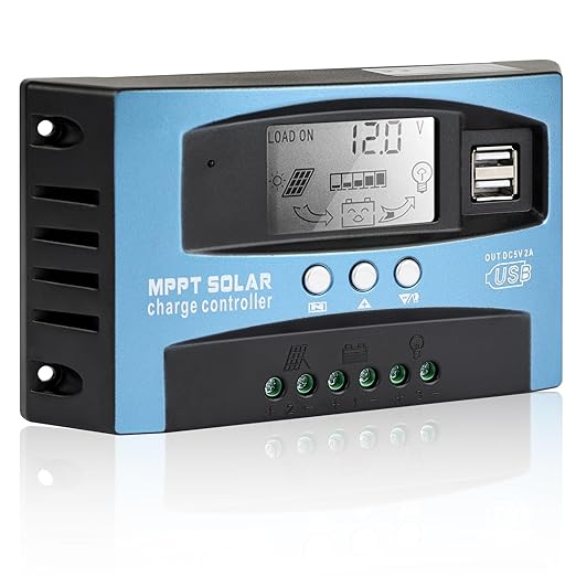 60A MPPT Solar Charge Controller 12V/24V Auto Solar Panel Intelligent Regulator with Dual USB LCD Display Multiple Load Control Modes Timer Setting