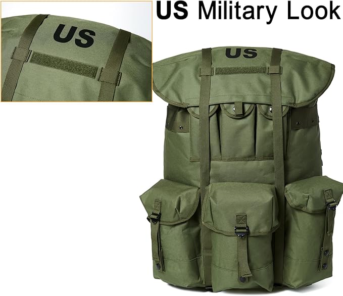 MT Military ALICE Pack Large Size Tactical Rucksack with Aluminum Quick-Release Buckles and Enhanced Waist Support – US Logo