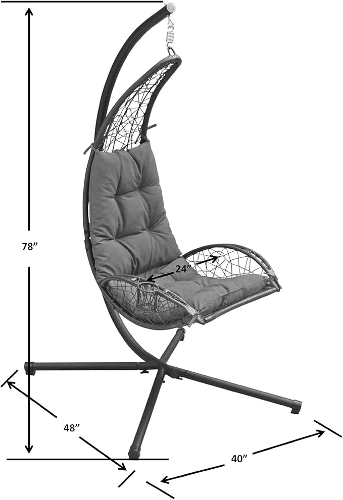 Algoma Net Company Cushioned Rattan Wicker Hanging Chair with Stand