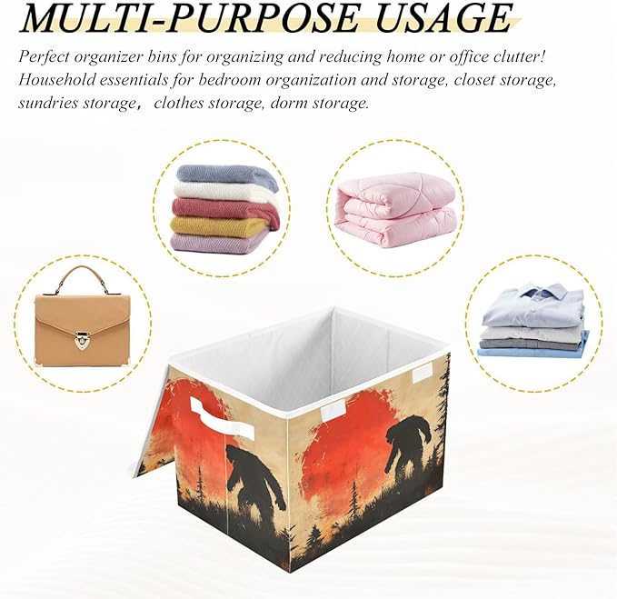 AIXIWAWA Lidded Storage Cube (Sasquatch Sunset) Fabric Foldable Closet Bins with Flip Lid and Handles Organizer Basket Container 16.5 x 12.6 x 11.8 IN