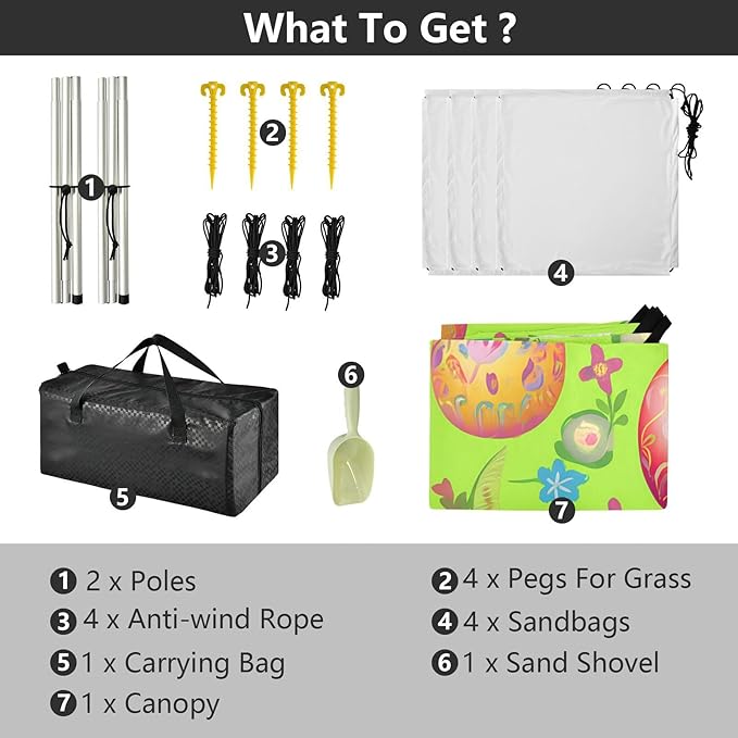 Beach Canopy with Windproof Ropes &amp Sandbags Beach Tent Sun Shade Sun Shelter for Camping Trips Fishing Backyard Fun or Picnics Easter Egg