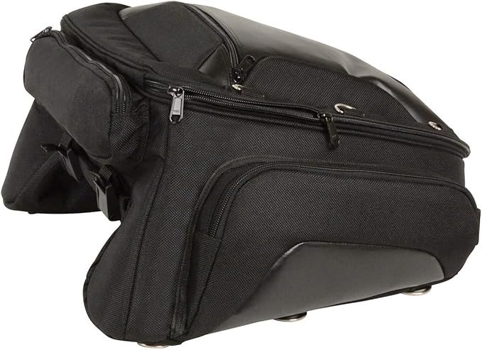 Milwaukee Leather MP8105 Large Black Textile Motorcycle Back Rack Sissy Bar Bag with 4 Outer Pockets - Large