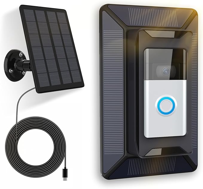 Solar Charger for Ring Doorbell 2-in-1 with Mount Stand Compatible with Ring Battery Doorbell 3/4/3 Plus Ring Battery Doorbell Pro/Plus (2020/2021/2023)