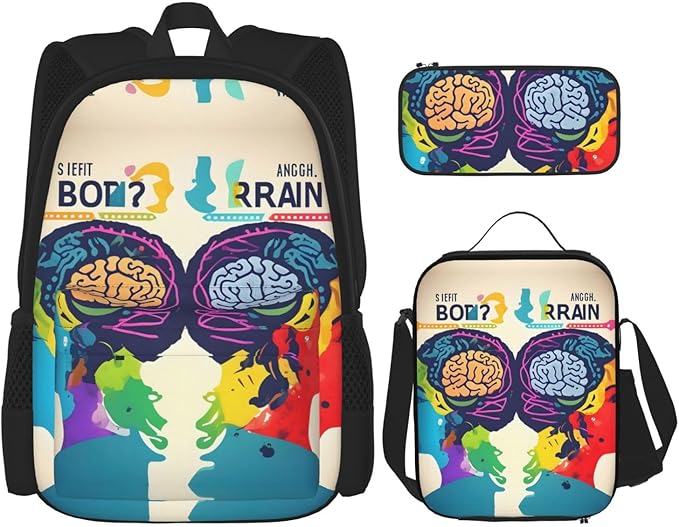 3pcs Backpack Sets Left And Right Brain Advantage Printed Backpacks Set With Lunch Bag Pencil Pouch