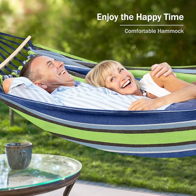 MOSFiATA Hammocks Portable Camping Hammock Upgraded 550lb Comfortable Fabric Hammock with Two Anti Roll Balance Beam and Sturdy Tree Straps for Camping Patio Backyard Outdoor （Light Green）