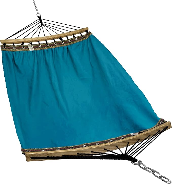 Tranquillo Double Hammock 2 Persons Cotton Canvas 600 lbs Portable Camping Hammock with Solid Wood Spreader Bar Hammock for Camping Portable Relaxation Gear for Camping Patio Garden Blue