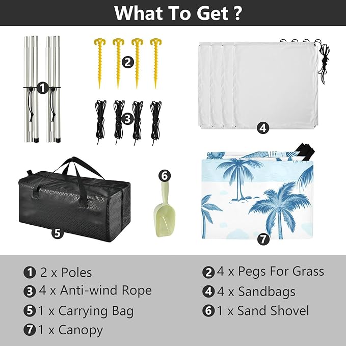 Beach Canopy with Windproof Ropes &amp Sandbags Beach Tent Sun Shade Sun Shelter for Camping Trips Fishing Backyard Fun or Picnics Palm Trees