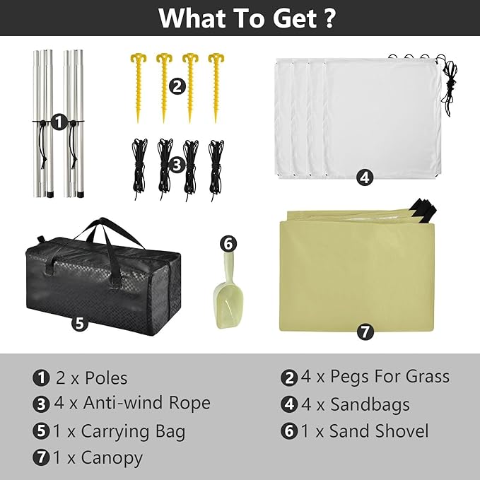Lemon Green Beach Tent &amp Canopy UPF50+ Protection Water-Resistant Large Portable Sun Shelter with Sandbags &amp Sand Shovel for Family Trips Picnics &amp Camping