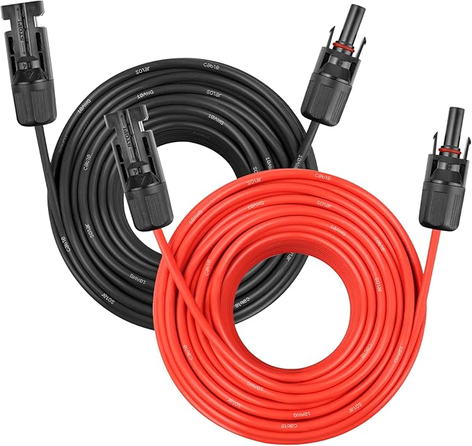 Solar Panel Extension Cable - 10AWG 150FT Solar Wire Cord 10 Gauge PV Wire with Female &amp Male Waterproof Connector for RV Photovoltaic Systems Home Boat Solar Panels Car(150ft Red + 150ft Bla