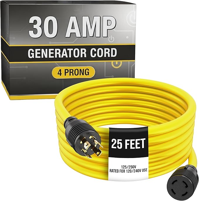 Houseables 30 Amp Generator Cord Generator Cord NEMA L14-30P to L14-30R 30 Amp Extension Cable 125/250V for 240V Use 240 Volt 30amp Power Wire 4 Prong Plug Dryer UL CUL 10 Gauge 7500W 25FT