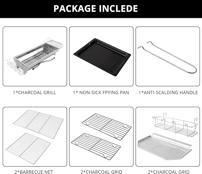 LEADZM Stainless Steel Barbecue Grill BBQ Charcoal Foldable &amp Portable Grill Great for Outdoor Cooking Camping Hiking Picnics Tailgating Silver 39.3×12.2×27.9