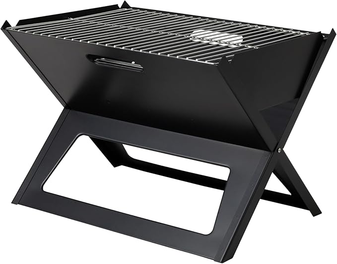 Fire Sense 60508 Notebook BBQ Grill 3.5mm Cooking Bars Instant Foldable &amp Easy Portability For Outdoor Barbecues Camping Traveling Picnics Garden Beach Party - Black
