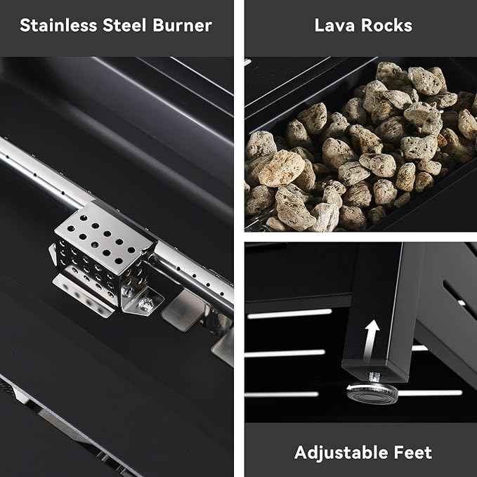 Aoxun 41 Inch Propane Fire Pit–50000 BTU Gas Fire Pit Table with Removable Lid &amp Lava Rocks Rectangle Firepit Table for Outside Patio Deck Backyard Black