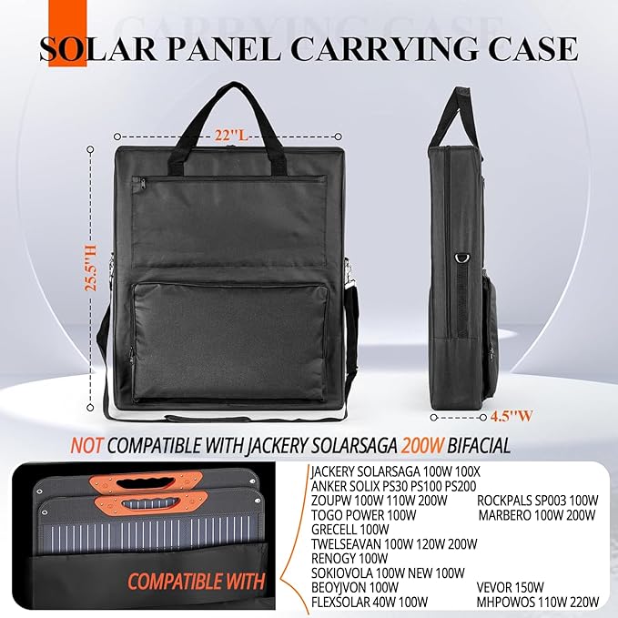 Solar Panel Carrying Case - Heavy Duty Padded Storage Bag for Jackery SolarSaga 100W Waterproof Travel Case compatible with Zoupw 100w 110wwith Pockets for Cables Accessories