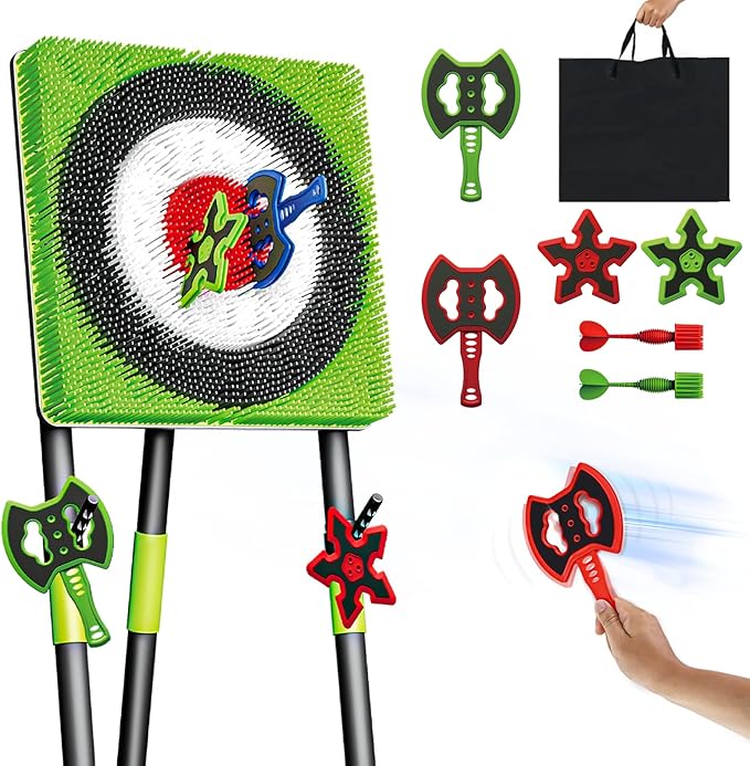 Axe Throwing Game for Backyard - Steel Frame Ax Throw Kit for Kids &amp Adults - Bristle Target with 6 Throwing Axes Set &amp Travel Bag - Outdoor/Indoor for Kids &amp Families Yard Carnival Games