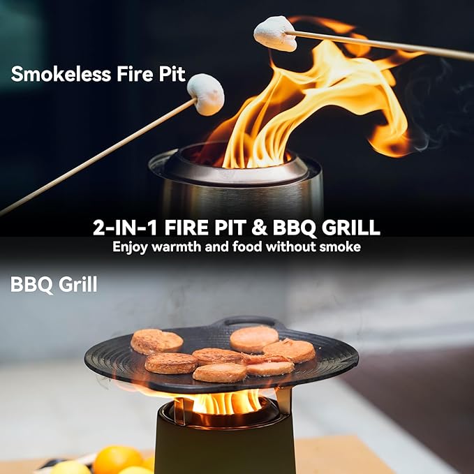ONLYFIRE OUTDOOR LIVING 2 in 1 Portable Fire Pit with Pot Bracket &amp Carry Bag Camping Stove Smokeless Fireplace for Patio Backyard RV Tailgating Stainless Steel Green 9 #FP047