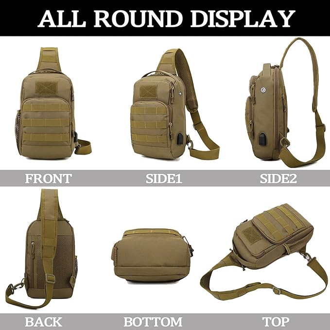 Valinov Tactical Shoulder BagMolle Shoulder BackpacksMilitary Sling Daypack Backpack with USB Charging port