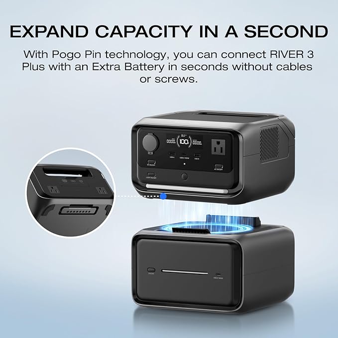 EF ECOFLOW River 3 Plus Portable Power Station Extra Battery EB600 572Wh Expansion LiFePO4 (LFP) Battery with 10-Year Lifespan Built-in 140W USB-C Port for Charging/Discharging Use Independently