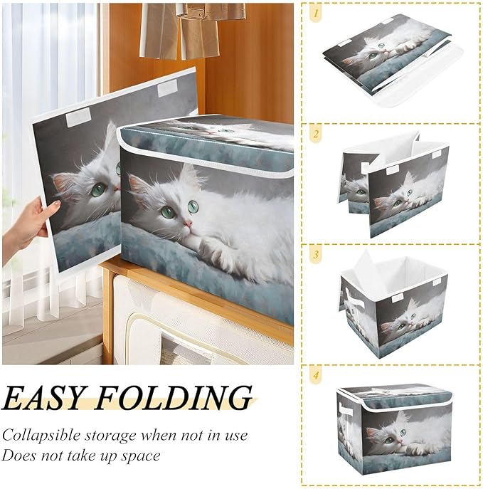 Storage Cube with Lid Elegant Cat Print 16.5×12.6×11.8 IN Collapsible Large Capacity Foldable Storage Basket Bin Organizer