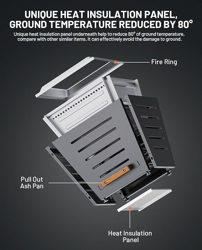25 Inch Smokeless Fire Pit Stainless Steel Wood Burning Fireplace Portable Outdoor Fire Pit Patio Smokeless Firepit with Pull-Out Ash Tray and Handles Black
