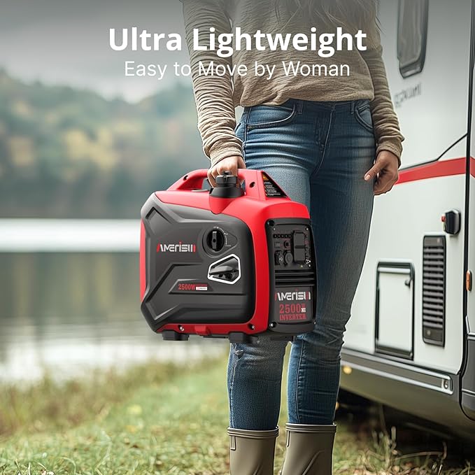 AMERISUN 2500-Watt Gas Powered Portable Inverter Generator for Home Use - Ultral Light for RV and Camping CO Sensor Outdoor and Home Backup Long Run Time