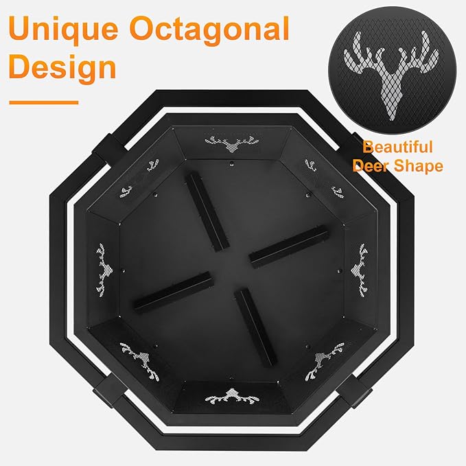 BOINN 35 Inch Octagonal Outdoor Fire PitFire Pits for Outside Wood Burning Fire PitFirepitFirepits for OutsideCampingBackyardPatioBonfireGardenPorchBlack