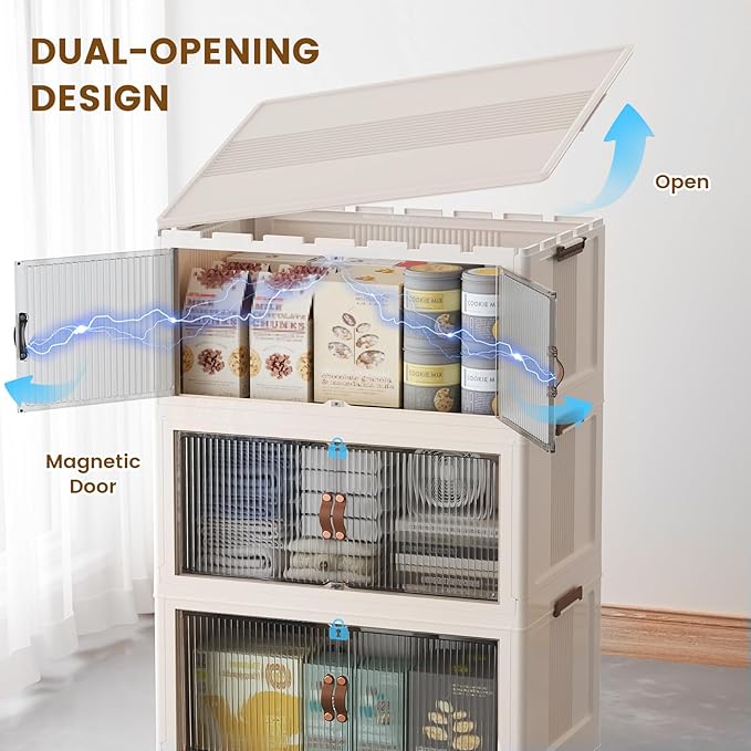 SAILUN 127Gal/508Qt Extra Large Stackable Storage Bins Folding Collapsible Storage Bins with a Lid Closet Organizers Blush White 28 W x 17 D x 61 H