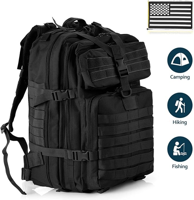 50L Sturdy Nylon Waterproof Fishing Hunting Backpack Outdoor Military Rucksacks Tactical Sports Camping Hiking Bags (Black)
