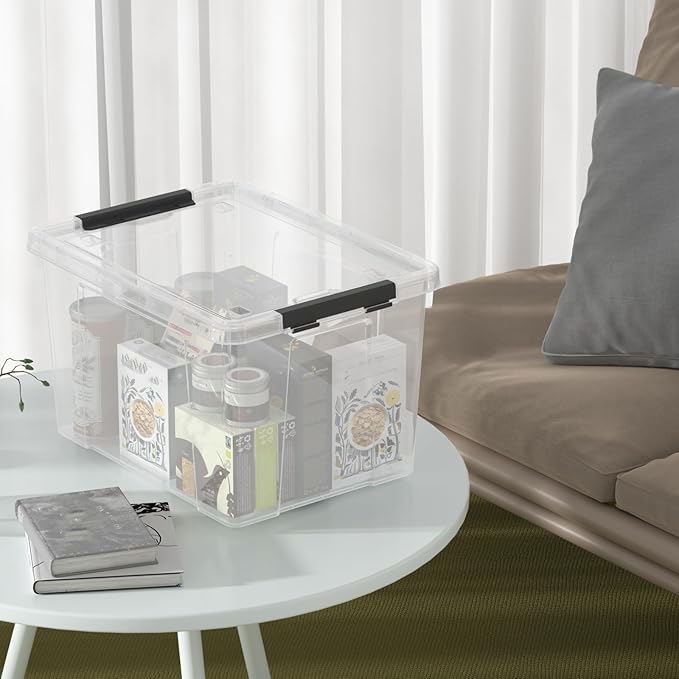 40 Quart Plastic Clear Latching Bin with Lid Plastic Storage Box with Wheels 4 Packs