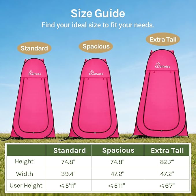 Wolfwise Pop Up Shower Tent for Camping Portable Instant Changing Tent with Ventilation Window &amp Carry Bag Privacy Bathroom Toilet for Beach &amp Outdoor Width 47  Height 75  Rose Red