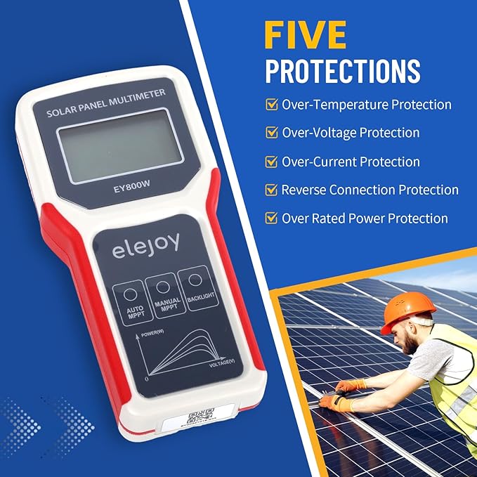 800W Solar Panel Tester Digital PV Multimeter with Smart MPPT Tracer 12-60V Voc 0-35A Isc Battery-Free with LCD Display MC4 &amp Alligator Clips EVA Case for Solar Power Test